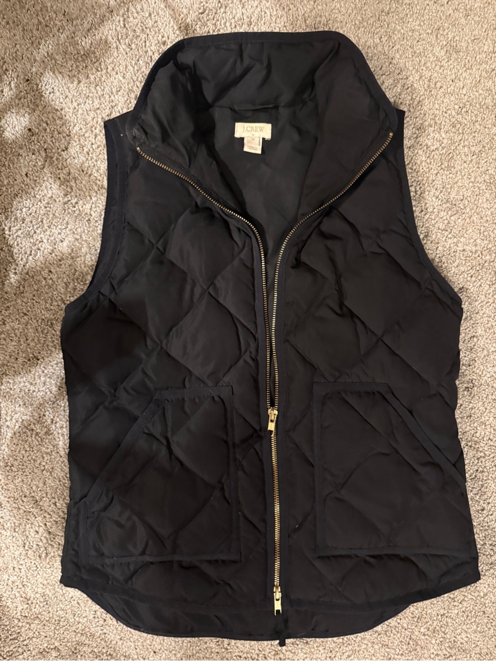 J. Crew Black Quilted Puffer Vest with Gold Zip